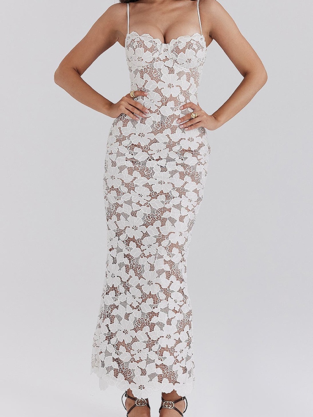 House of CB White Floral Lace Dress “Pearl” Small D/E fuller cup